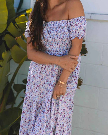 Tiered Floral Shirred High Waist Maxi Dress