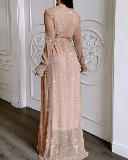 Surplice Slit Tie Waist Maxi Dress