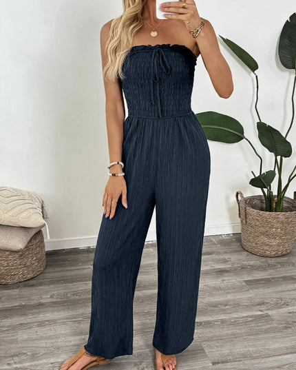 Smocked Tube Wide Leg Jumpsuit
