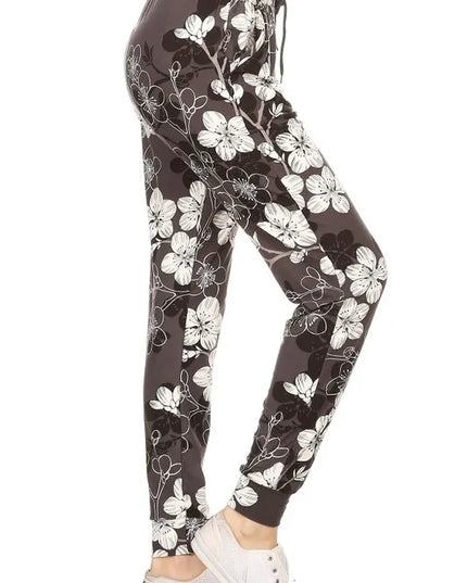 Leggings Depot Full Size Buttery Soft Floral Joggers with Drawstring Plus Size