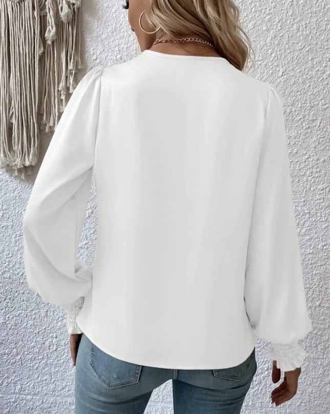 Surplice Smocked Lantern Sleeve Blouse