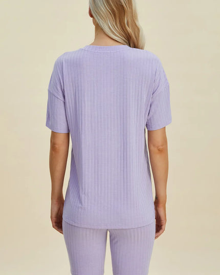 Basic Bae Full Size Ribbed V-Neck Short Sleeve Top and Shorts Set