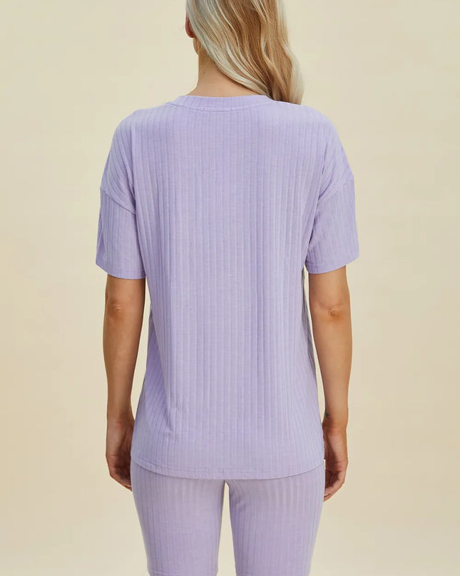 Basic Bae Full Size Ribbed V-Neck Short Sleeve Top and Shorts Set