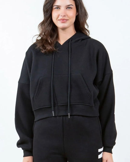 American Bazi Letter Graphic Long Sleeve Drawstring Cropped Hoodie