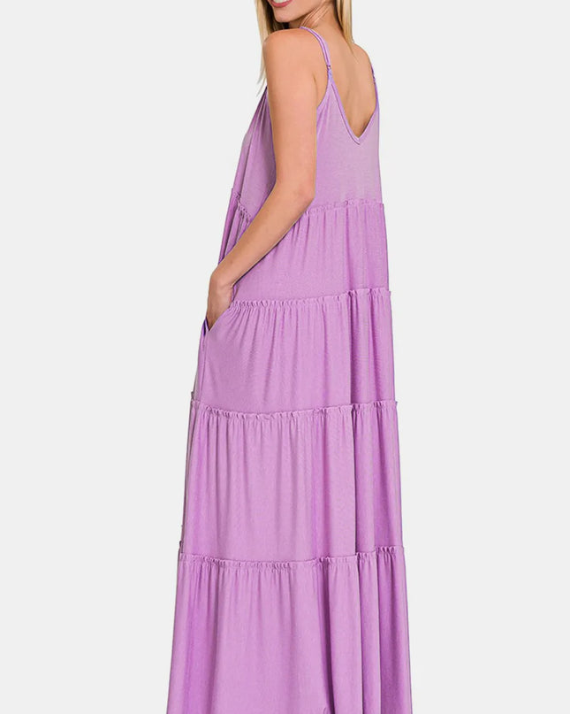 Zenana Frill Tiered V-Neck Maxi Cami Dress