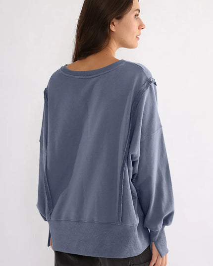 Exposed Seam High-Low Long Sleeve Sweatshirt