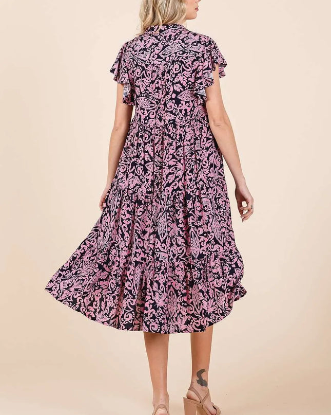 Mittoshop Abstract Print Ruffle Tier Midi Dress