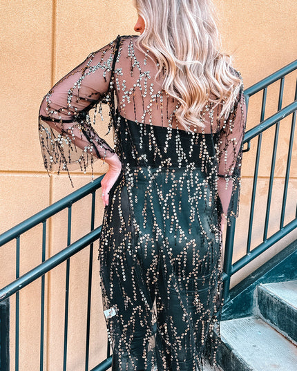 Sequin Open Front Sheer Cardigan