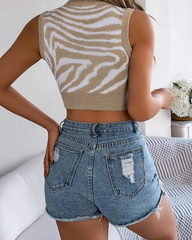 Cutout Animal Print Round Neck Tank