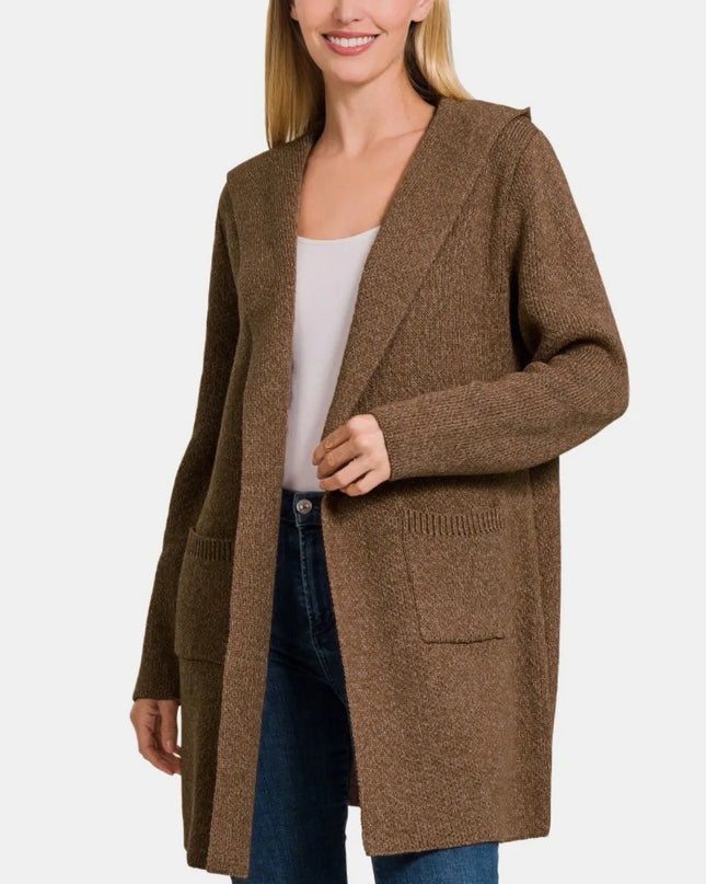 Zenana Hooded Open Front Sweater Cardigan