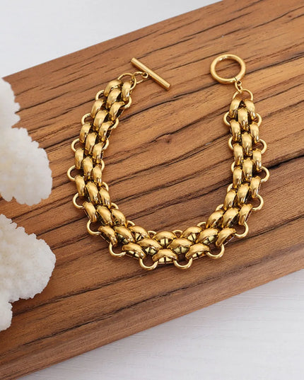 Gold Chain Link Jewelry Set with Necklace and Bracelet 