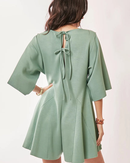 Davi & Dani Solid Draped Sleeve Ties Back Skort Romper