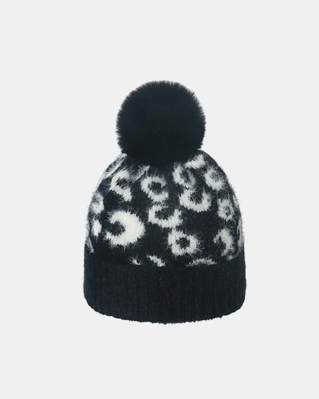 Leopard Hat with Pompom Black One Size