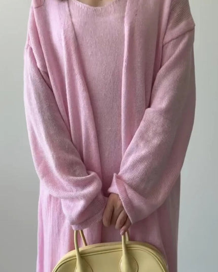 V-Neck Knit Dress and Cardigan Sweater Set