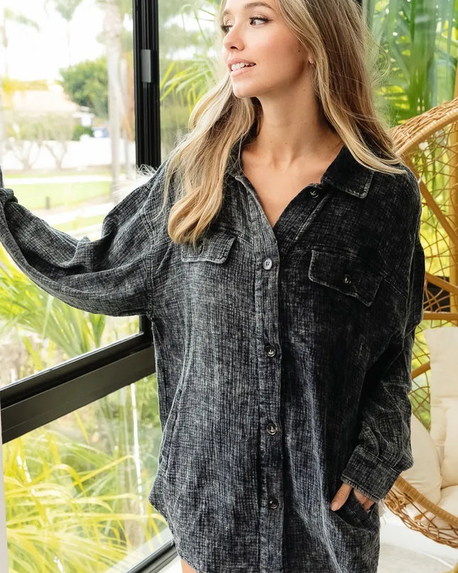 BiBi Vintage Washed Wrinkle Gauze Shacket