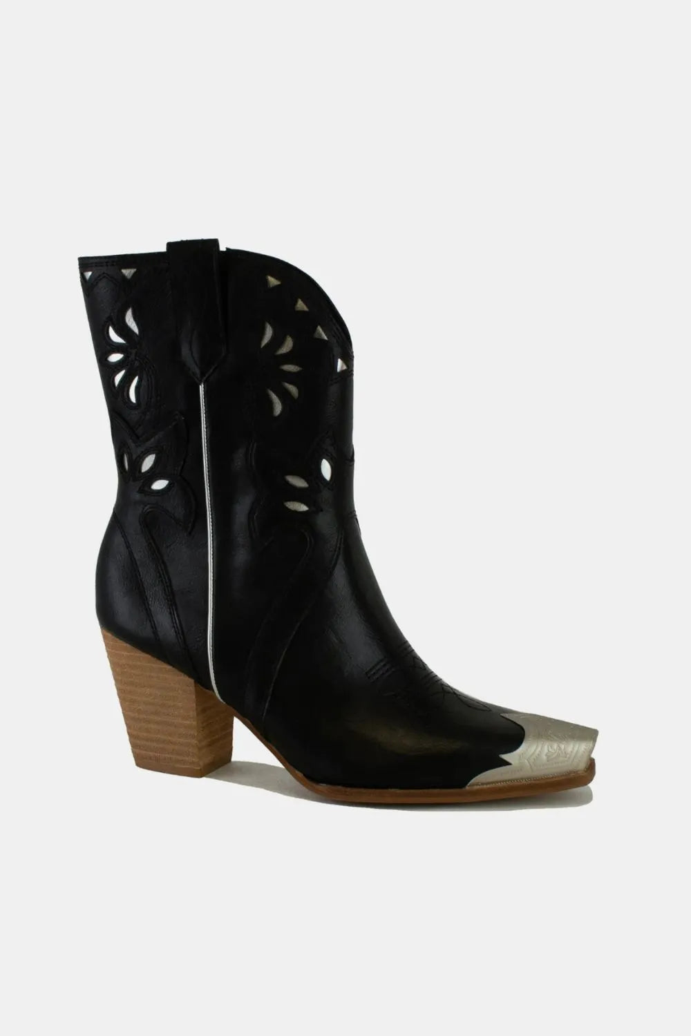 Beast Fashion Cut-Out Floral Embroidery Boots Black