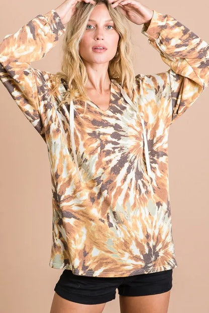 BiBi Tie Dye Terry Hoodie With Twill Tape Drawstring