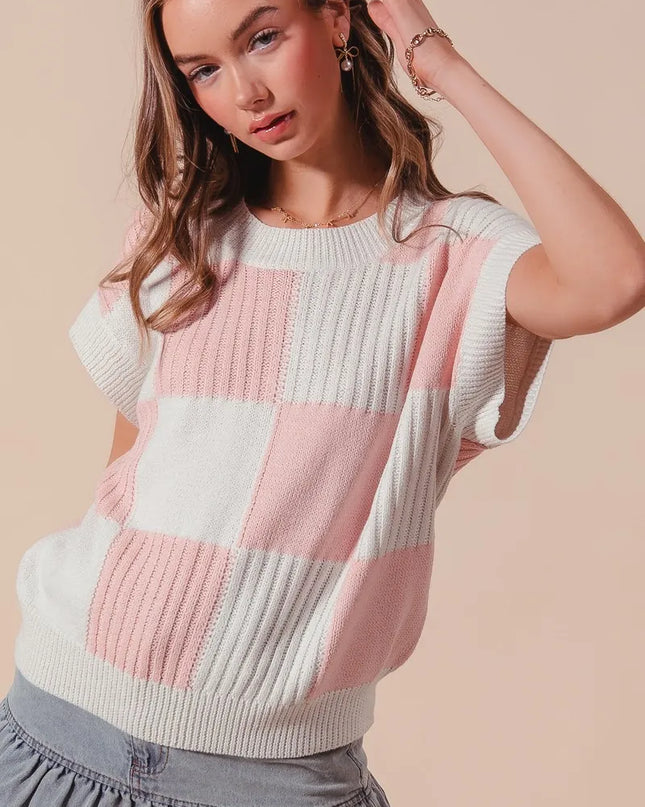 SO ME Check Plaid Casual Sweater Top