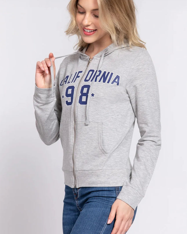 ACTIVE BASIC CALIFORNIA Zip Up Drawstring Long Sleeve Hoodie