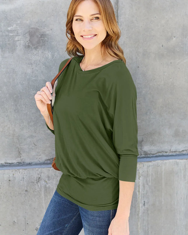 Basic Bae Full Size Round Neck Batwing Sleeve Top