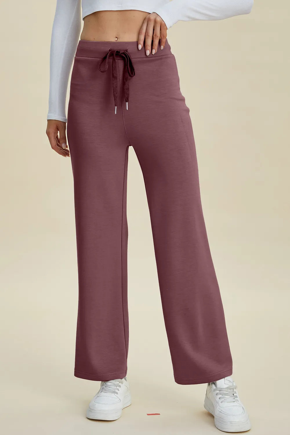 Basic Bae Full Size Air Scuba Drawstring Wide Leg Pants Moonlit Mauve