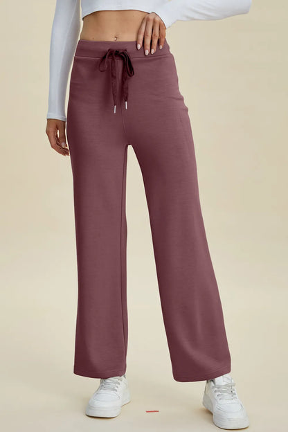 Basic Bae Full Size Air Scuba Drawstring Wide Leg Pants Moonlit Mauve