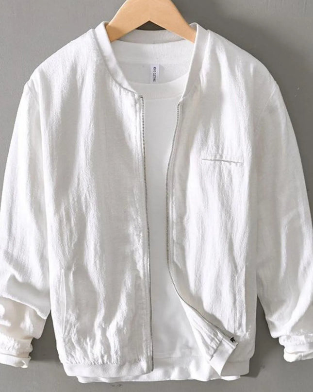 Men's Plus Size Zip Up Long Sleeve Jacket White