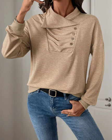 Perfee Asymmetric Mock Neck Long Sleeve Sweatshirt