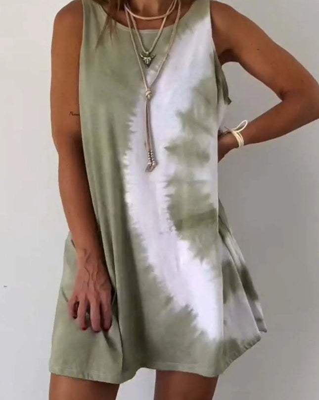 Full Size Tie-Dye Sleeveless Mini Tank Dress Plus Size 