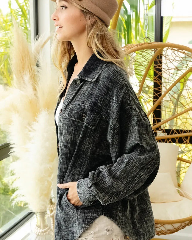 BiBi Vintage Washed Wrinkle Gauze Shacket