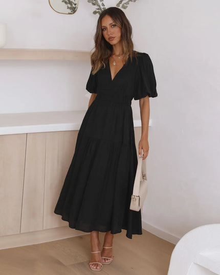 Tiered Surplice Half Sleeve Midi Dress