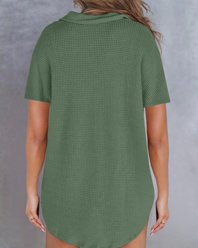 Waffle-Knit Short Sleeve Polo Shirt