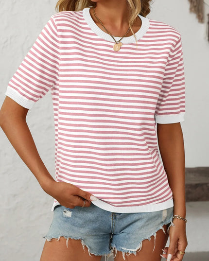 Mandy Striped Round Neck Half Sleeve Knit Top