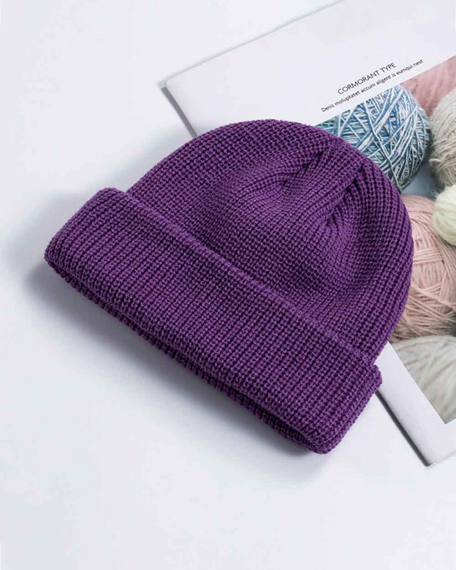 Cozy Rib-Knit Cuff Beanie Purple One Size