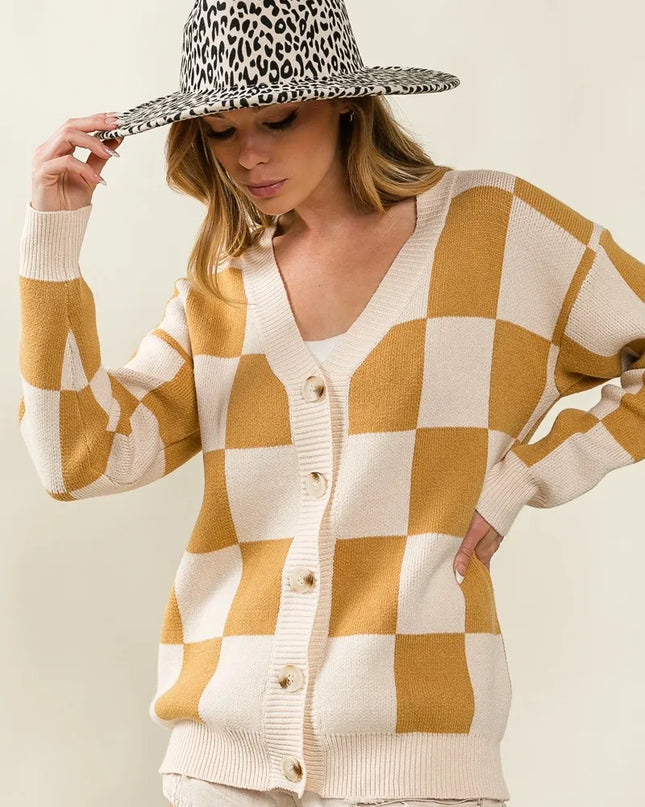 BiBi Checked V-neck Cardigan