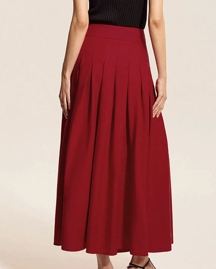 Square Neck Tank and Pleated Slit Skirt Set