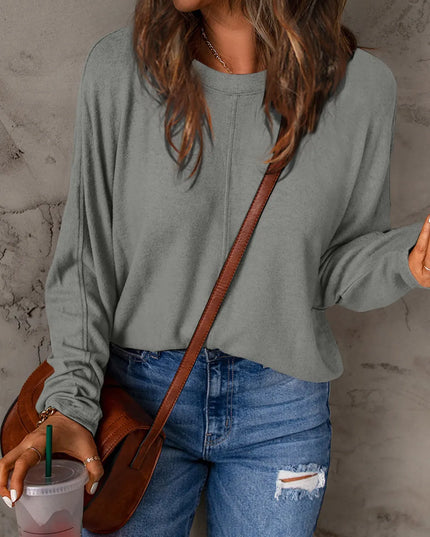 Double Take Full Size Round Neck Long Sleeve T-Shirt Heather Gray