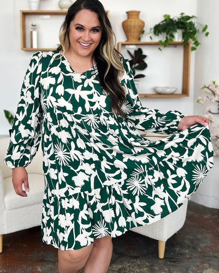 Double Take Full Size Printed Ruffle Hem Dress with Pocket