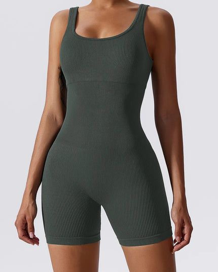 Basic Bae Ribbed Sleeveless Active Romper Dark Gray