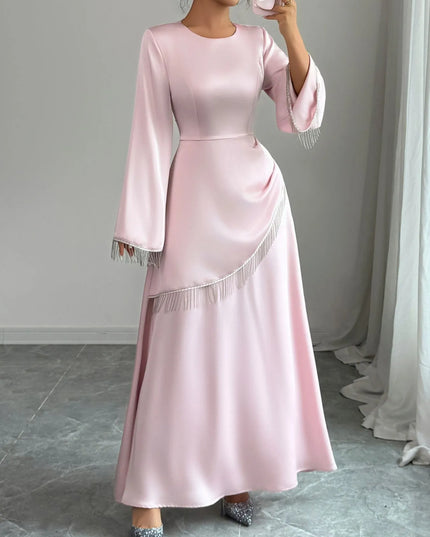 Fringe Long Sleeve Bodycon Maxi Dress