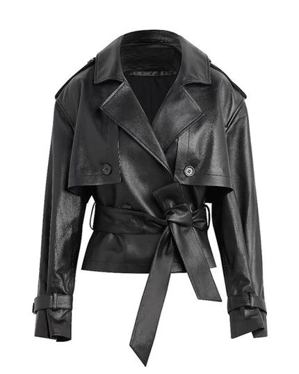 Leather Belted Trench Jacket