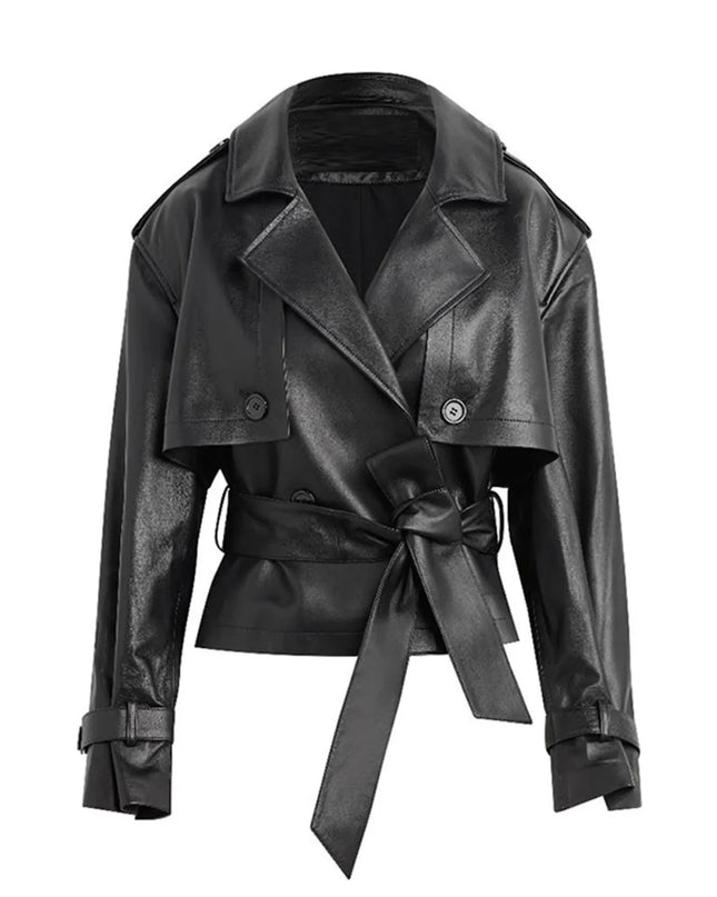 Leather Belted Trench Jacket