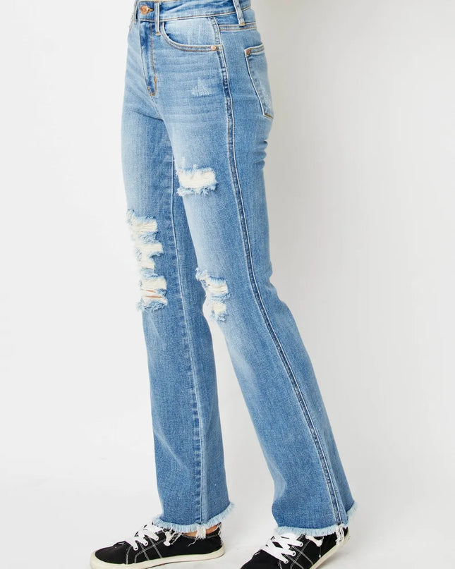 Judy Blue Full Size Distressed Raw Hem Bootcut Jeans