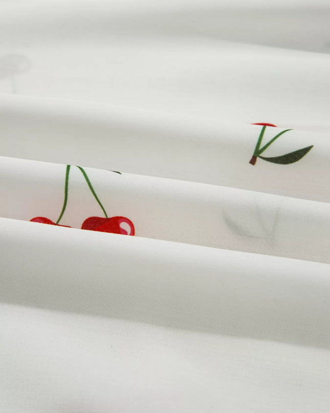 Cherry Print Flounce Sleeve Collared Frilled Babydoll Blouse