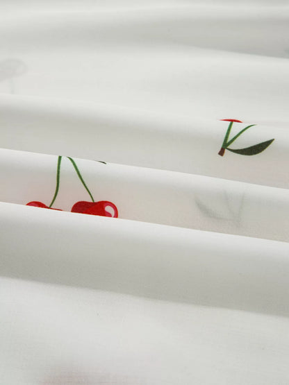 Cherry Print Flounce Sleeve Collared Frilled Babydoll Blouse