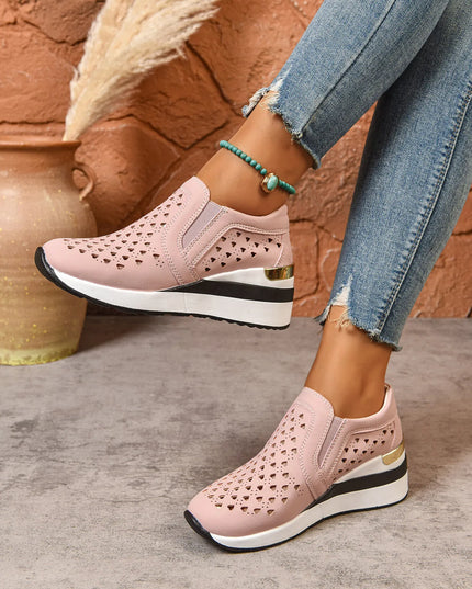 Breathable Cutout Wedge Sneakers 