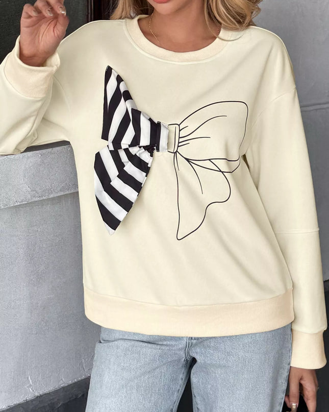 Bow Round Neck Dropped Shoulder Sweatshirt