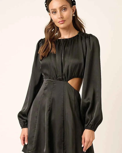 Mittoshop Satin Side Cutout Detail Mini Dress BLACK