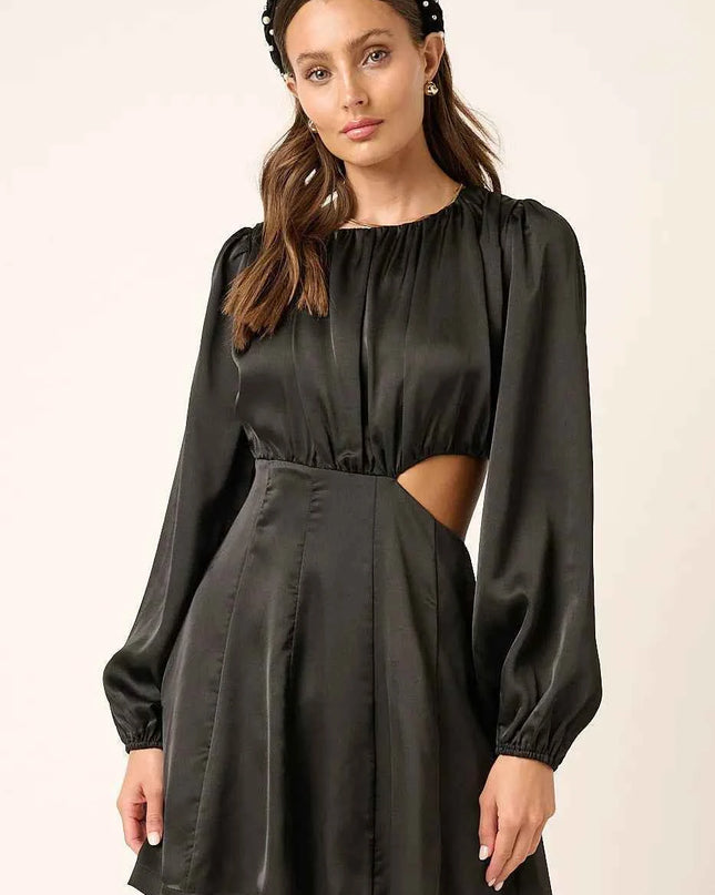 Mittoshop Satin Side Cutout Detail Mini Dress BLACK