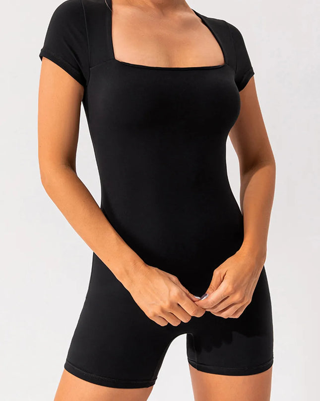Square Neck Cap Sleeve Active Romper 